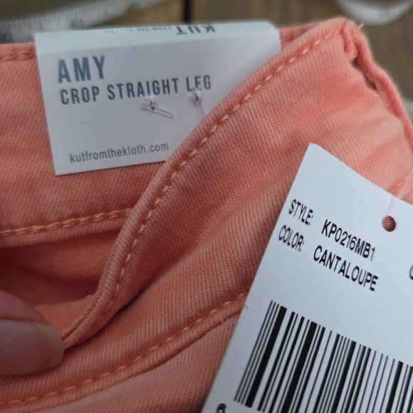 Kut From The Kloth Women’s Size 14 Orange Cantaloupe Amy Crop Straight Leg Jeans - Picture 4 of 8